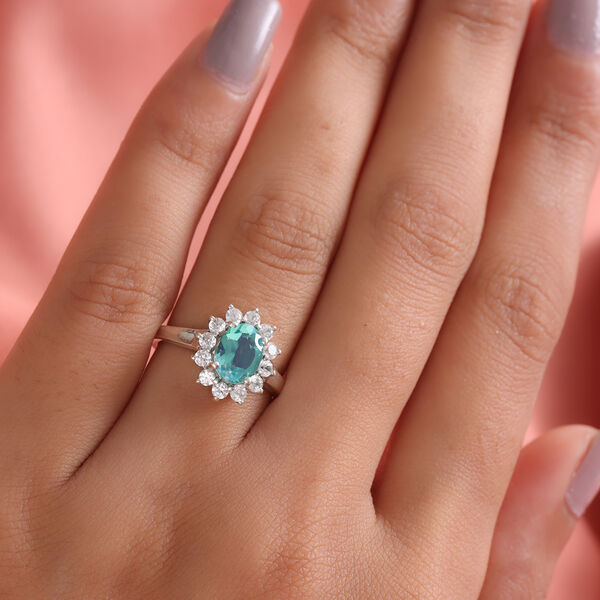 Pfau Triplett Quarz und Zirkon Halo Ring 925 Silber platiniert  ca. 2,21 ct image number 3