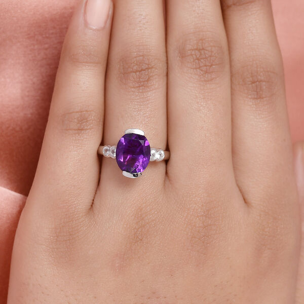 Afrikanischer Amethyst und Zirkon Ring 925 Silber platiniert  ca. 3,75 ct image number 3