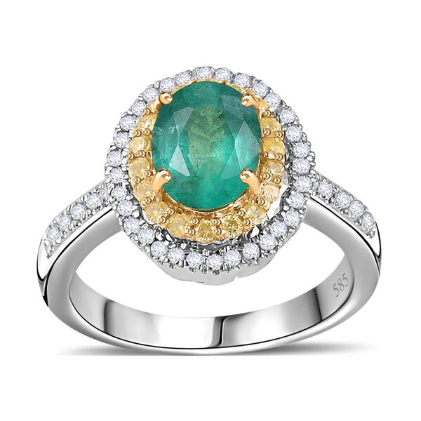 AAA Smaragd, weißer und gelber Diamant-Ring in 585 Gold - 1,46 ct. image number 8