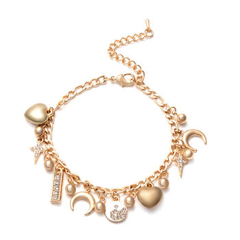 Schlichtes, wei&szlig;es Kristall Charme-Armband/Fu&szlig;kette, ca. 19+5 cm, goldfarben