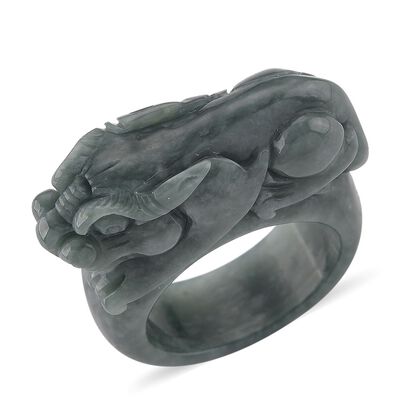 EXTREM SELTEN - Nat&uuml;rlicher Olmek Jadeit Pixiu Ring (Gr&ouml;&szlig;e 19.00) ca. 90.00 ct