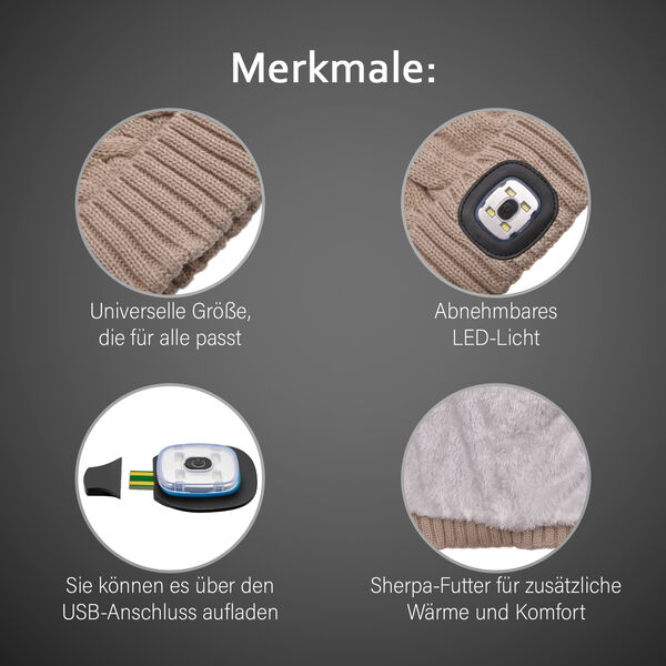 Beanie M&uuml;tze mit LED-Kopflichtfunktion, Khaki image number 11