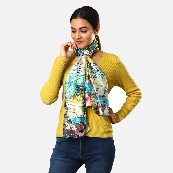 100% nat&uuml;rlicher Satin Seiden Schal, Hellgr&uuml;n und Mehrfarbig image number 3