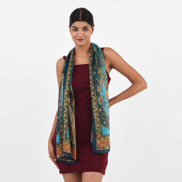 100% Natur Seide, Designer Schal, 50x160 cm, Petrol image number 3