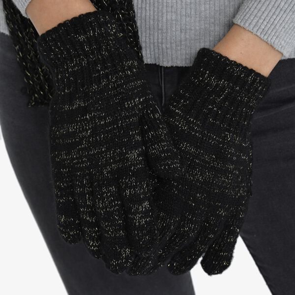 3er-Set, Strickkollektion - M&uuml;tze 21,5x15 cm, Schal 28x198 cm und Handschuhe 21x6 cm, Schwarz image number 3