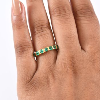 LUXURIANT AAA Labor kolumbianischer Smaragd Ring, 925 Silber 750 Gelbgold Vermeil - 0,83 ct.