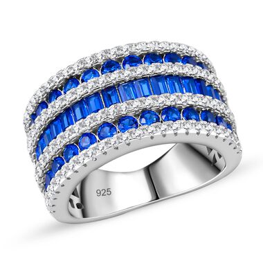 Blauer Zirkonia Ring, 925 Silber rhodiniert, (Größe 16.00) ca. 3.69 ct