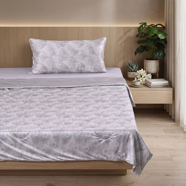 SERENITY NIGHT High-Tech Cooling-Steppdecken-Set mit edler, temperaturregulierender Maulbeeren-Seiden-F&uuml;llung und MOP Kn&ouml;pfe, 135x200 - 40x80 cm, Pfau