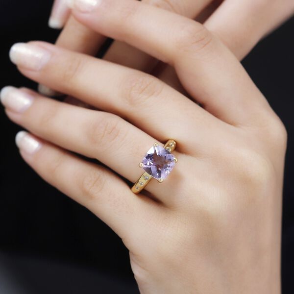 AA Rose De France Amethyst, Wei&szlig;er Zirkon Ring 925 Silber 750 Gelbgold Vermeil (Gr&ouml;&szlig;e 17.00) ca. 4,09 ct image number 3