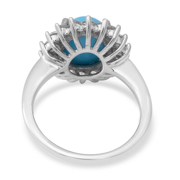 Nat&uuml;rlicher Sleeping Beauty T&uuml;rkis und Zirkon Halo Ring 925 Silber Platin &Uuml;berzug image number 4