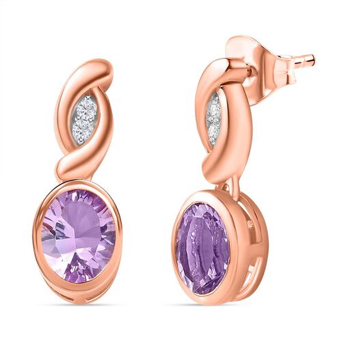 Rose De France Amethyst, Weißer Zirkon Ohrringe 925 Silber Roségold Vermeil ca. 1,54 ct. image number 0