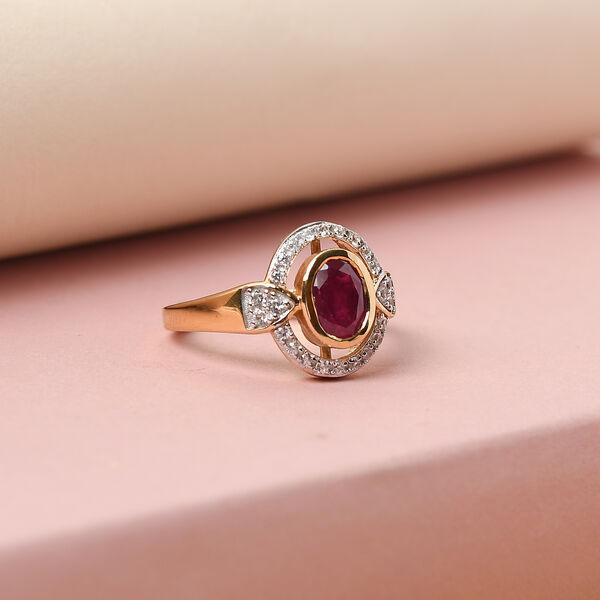 Afrikanischer Rubin und Zirkon-Ring, (Fissure gef&uuml;llt), 925 Silber vergoldet image number 2