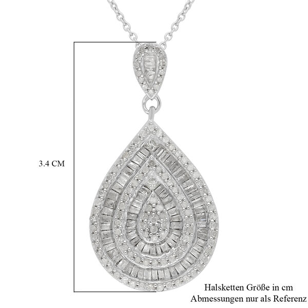 Diamant Teardrop Anh&auml;nger mit Kette ca. 50 cm 925 Silber platiniert 1.05 ct image number 6