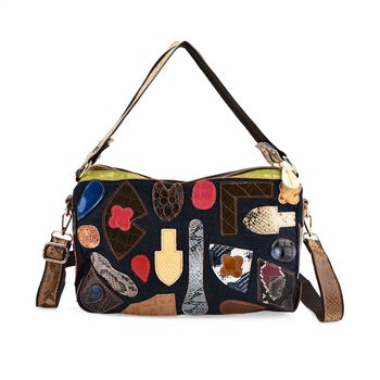 Chaos by Elsie Echtleder Schultertasche mit RFID, k&uuml;nstlerisches Leder Patchwork, 35 x 12 x 22 cm, Blau