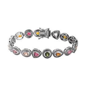 Merfarbiges-Turmalin Armband, ca. 19 cm 925 Silber platiniert ca. 7.52 ct