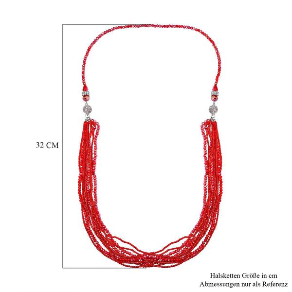 2er Set - Mehrreihige Rote Kristall Perlen Halskette und passende Ohrringe image number 8