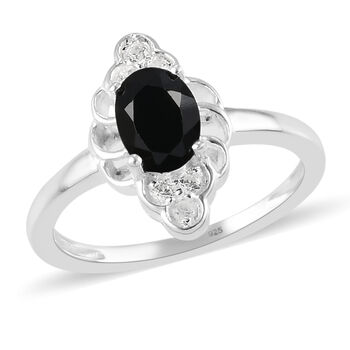 Schwarzer Spinell und Zirkon-Ring, 925 Silber (Gr&ouml;&szlig;e 19.00) ca. 1.17 ct