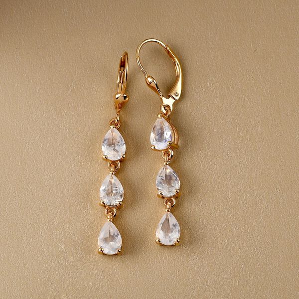 Premium Regenbogen Mondstein-Ohrringe, 925 Silber vergoldet ca. 3,85 ct image number 2