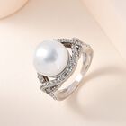 GP Regina Kollektion - Weiße Perle, Kanchanaburi Blauer Saphir Ring, 925 Silber platiniert (Größe 17.00) ca. 10.25 ct image number 1