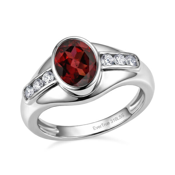 EVER TRUE Roter Granat, Wei&szlig;er Zirkonia Ring 316L Edelstahl (Gr&ouml;&szlig;e 19.00) image number 3