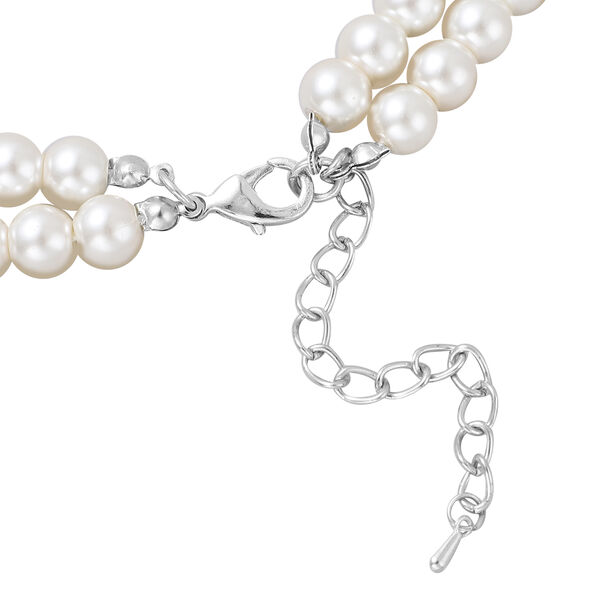 2er - Set wei&szlig;e Glasperlen und Kristall-Halskette, ca. 50 cm, und Ohrringe silberfarben image number 5