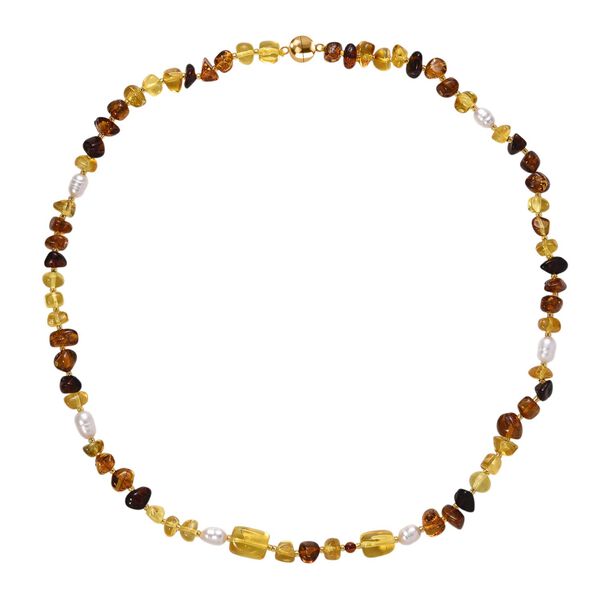 D'Joy Wei&szlig;e S&uuml;&szlig;wasser Perle (6-8 mm), Mehrfarbiger Bernstein Halskette ca. 50 cm 925 Silber vergoldet image number 4
