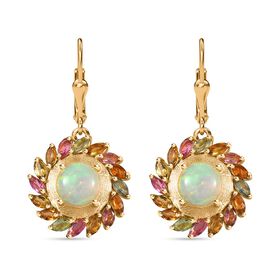 AA Natürlicher, äthiopischer Welo Opal, Mehrfarbige-Turmalin Ohrringe 925 Silber Gelbgold Vermeil ca. 5.01 ct