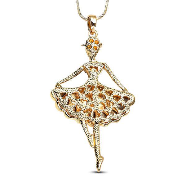 Glas und wei&szlig;er Kristall Ballerina-Anh&auml;nger mit Kette, goldfarben image number 4