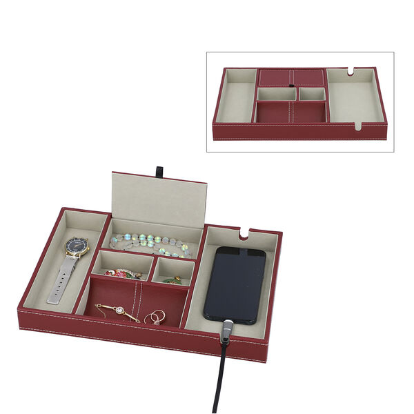 Schreibtisch Organizer mit 6 F&auml;chern, Smartphone und Brillenfach, Braun