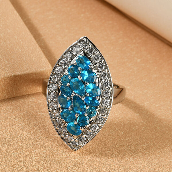 Neon-Apatit-Ring, 925 Silber platiniert  ca. 3,10 ct image number 2