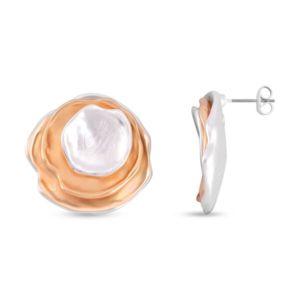 2er Set - Wei&szlig;e S&uuml;&szlig;wasser Perle, Wei&szlig;er Zirkonia Ohrringe und Halskette Schmuckset, Messing image number 6