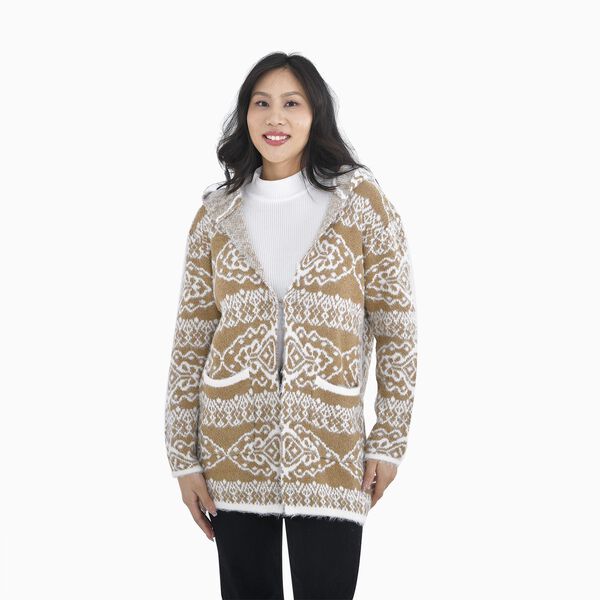 Winter-Kapuzenpullover mit 2 Taschen, Khaki und wei&szlig; image number 3