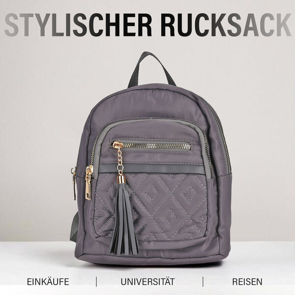 Moderner Kunstleder Rucksack in Steppoptik mit RFID-Schutz, Grau image number 1