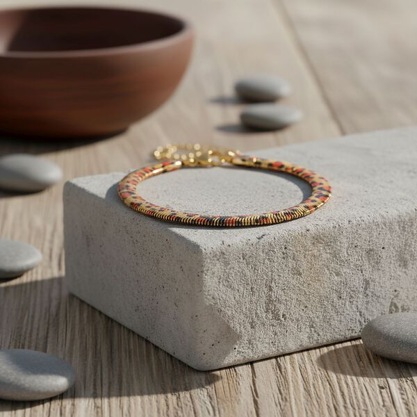 Leoparden-Print Fischgr&auml;ten Armband aus 316L Edelstahl mit Goldplattierung, ca. 19 cm +3.5 cm Extender image number 3