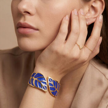 Emaille-Armband in Dunkelblau mit Blattmuster, ca. 17 cm