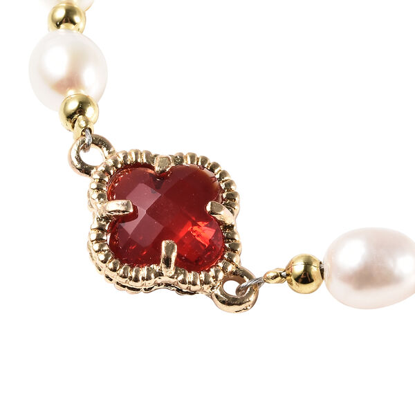 Wei&szlig;e S&uuml;&szlig;wasserzucht Perle und Rot Glas Armband ca. 20 cm goldfarben image number 3