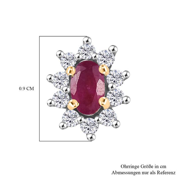 AA Afrikanischer Rubin (Fissure gefüllt), Weißer Zirkon Ohrringe 925 Silber 750 Gelb Vergoldet ca. 1.21 ct image number 5