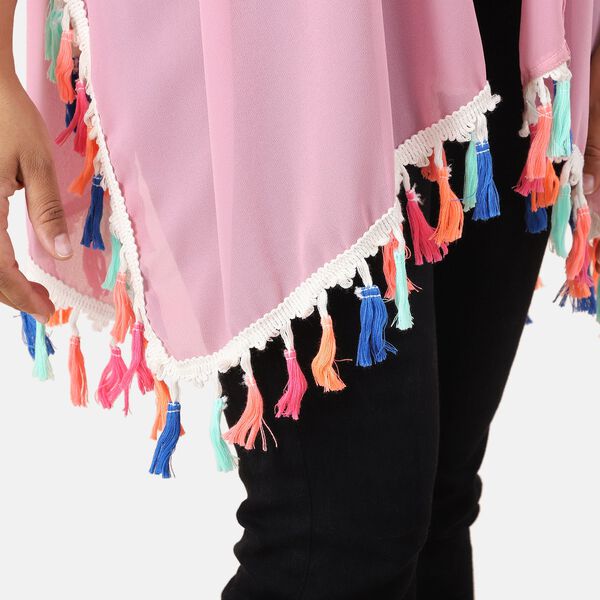 Chiffon Kimono mit mehrfarbigen Quasten, Einheitsgr&ouml;&szlig;e, Hellrosa image number 3