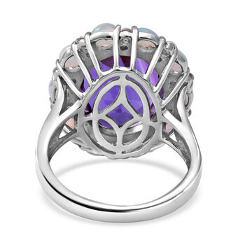 Lusaka Amethyst und nat&uuml;rlicher, &auml;thiopischer Opal-Ring, 925 Silber platiniert  ca. 9,37 ct