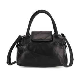 Handtasche aus weichem Schafsleder, Patchwork-Design, 29×15×21cm, Schwarz