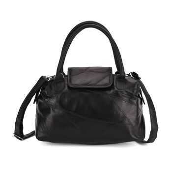 Handtasche aus weichem Schafsleder, Patchwork-Design, 29&times;15&times;21cm, Schwarz