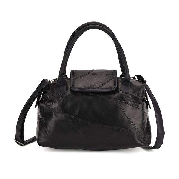 Handtasche aus weichem Schafsleder, Patchwork-Design, 29&times;15&times;21cm, Schwarz