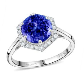 Rhapsody AAAA Tansanit, Weißer Diamant Ring 950 Platin (Größe 17.00) ca. 3,00 ct