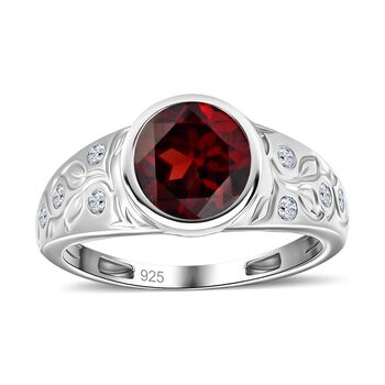 Mosambik Granat, Wei&szlig;er Zirkon Ringe 925 Silber platiniert (Gr&ouml;&szlig;e 21.00) ca. 2.29 ct