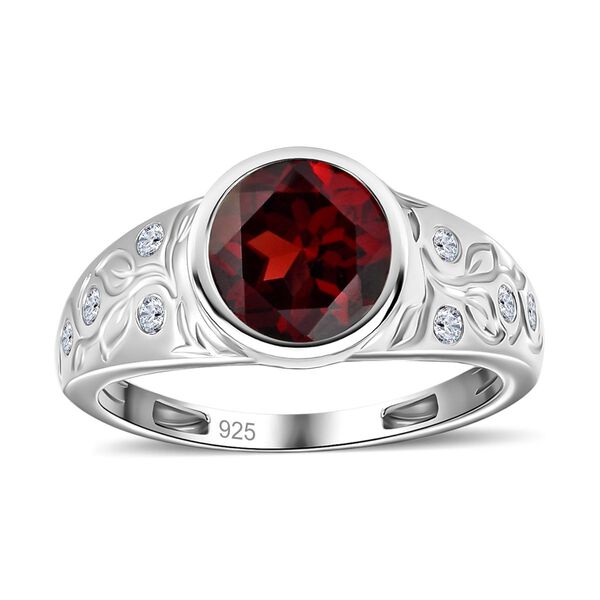 Mosambik Granat, Wei&szlig;er Zirkon Ringe 925 Silber platiniert (Gr&ouml;&szlig;e 21.00) ca. 2.29 ct image number 4