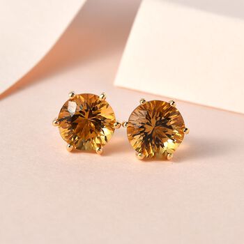 120 Facetten Citrin Ohrringe, 925 Silber Gelbgold Vermeil ca. 4.14 ct