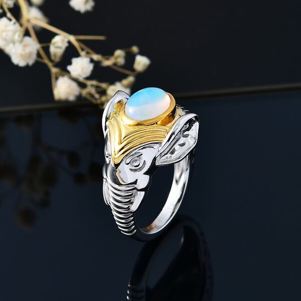 AA Natürlicher, äthiopischer Welo Opal Ring 925 Silber Rhodiniert und 750 Gelbgold Vermeil (Größe 17.00) ca. 1,19 ct image number 3