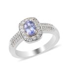 Tansanit und Zirkon Halo Ring 925 Silber Platin-Überzug image number 3