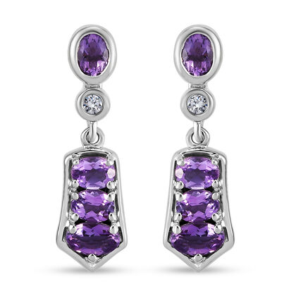 Natürliche, marokkanische Amethyst und weiße Zirkon-Ohrringe, 925 Silber platiniert ca. 1,40 ct
