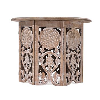 NAKKASHI Tisch Mangoholz handgeschnitzt sechseckig 68 x 68 x 49 cm Wei&szlig;